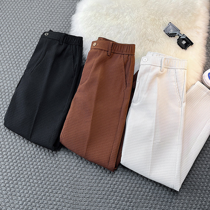 Waffle Casual Suit Pants Slim Fit Straight Leg