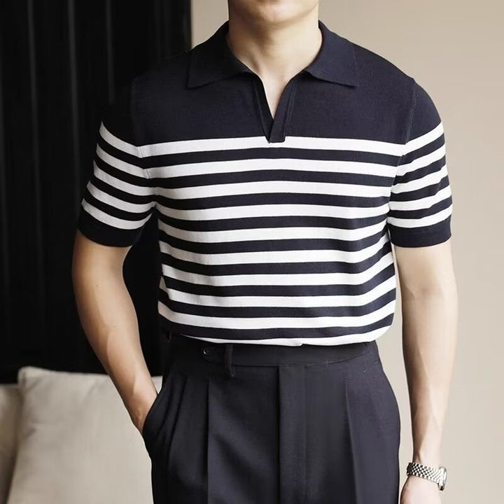 Men's Fashion Striped Casual Thin Half Sleeve Top