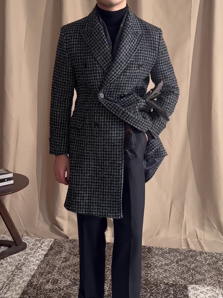 Wool Double Breasted Houndstooth Coat