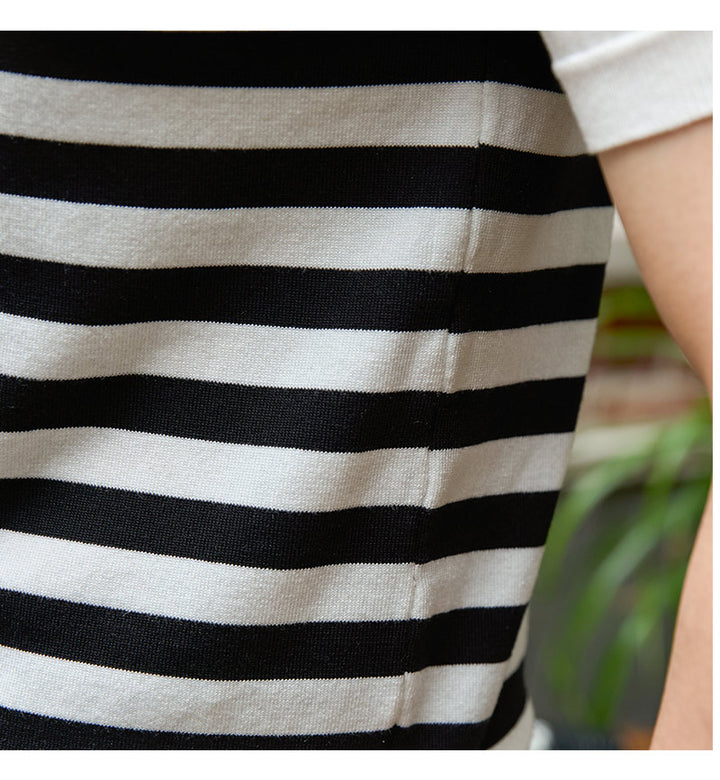 Lapel Lyocell Short Sleeve Stripes Polo Shirt