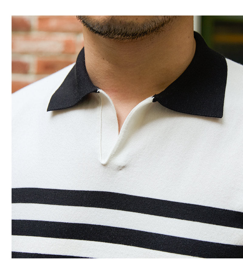 Lapel Lyocell Short Sleeve Stripes Polo Shirt