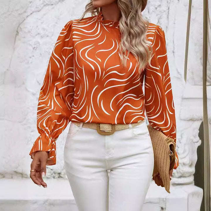 Water Ripple Printed Long-sleeved Top