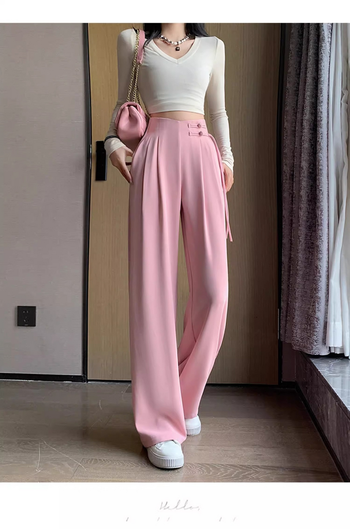 Traditional Buckle Wide-Leg Pants