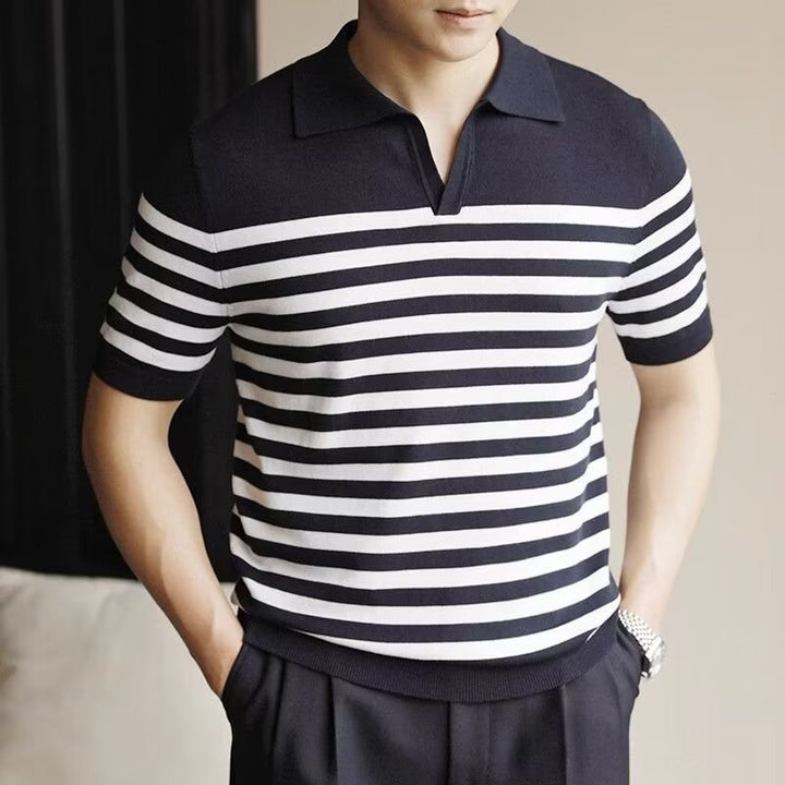 Men's Fashion Striped Casual Thin Half Sleeve Top