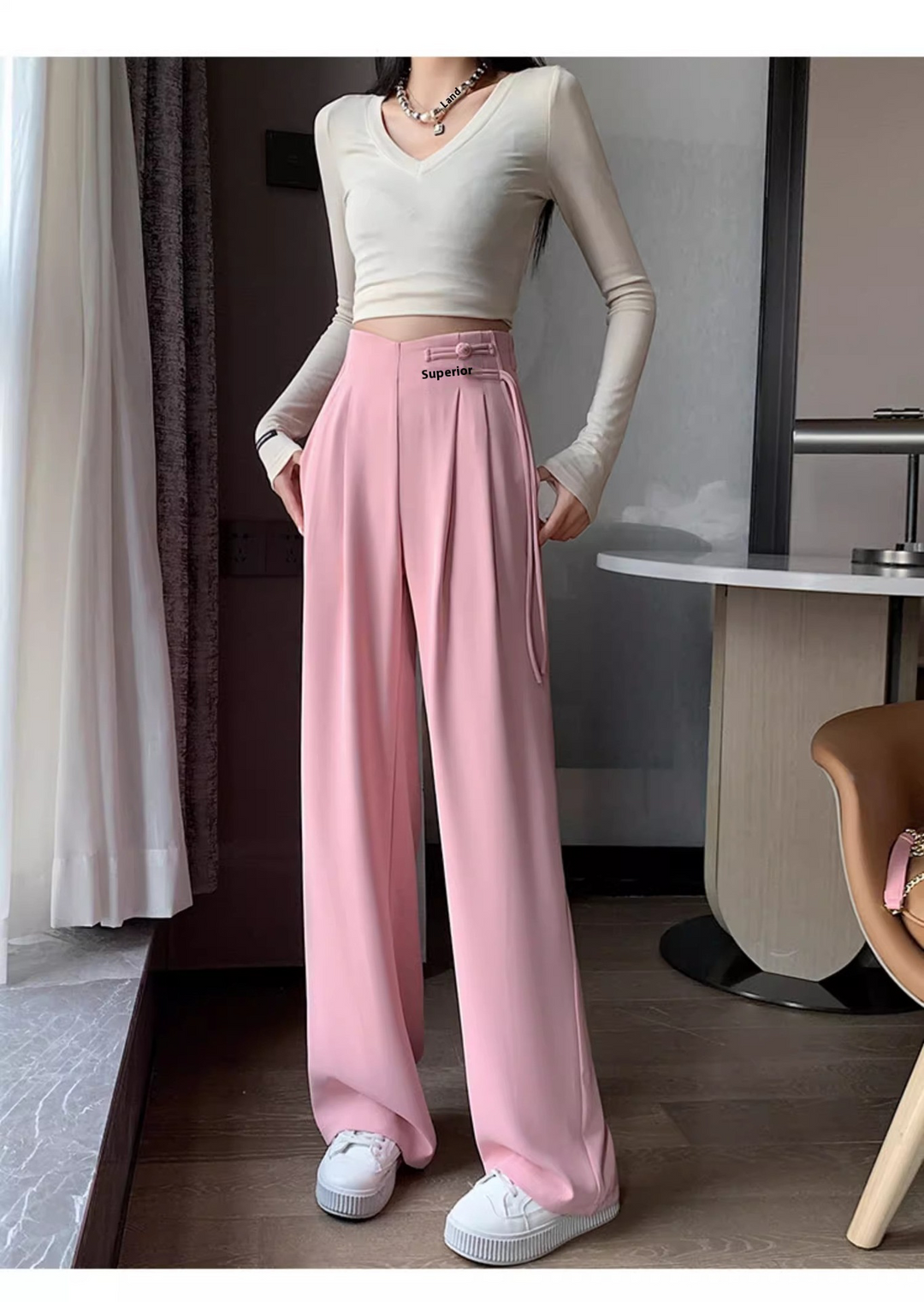 Traditional Buckle Wide-Leg Pants