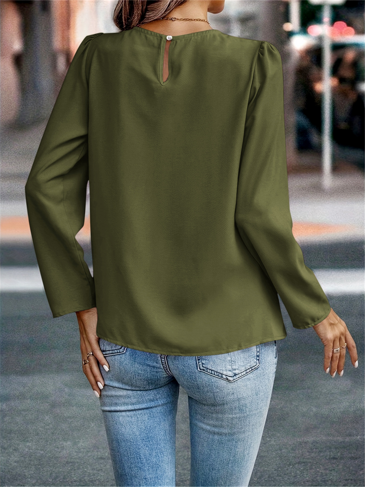 Round Neck Pleated Long Sleeve Shirt