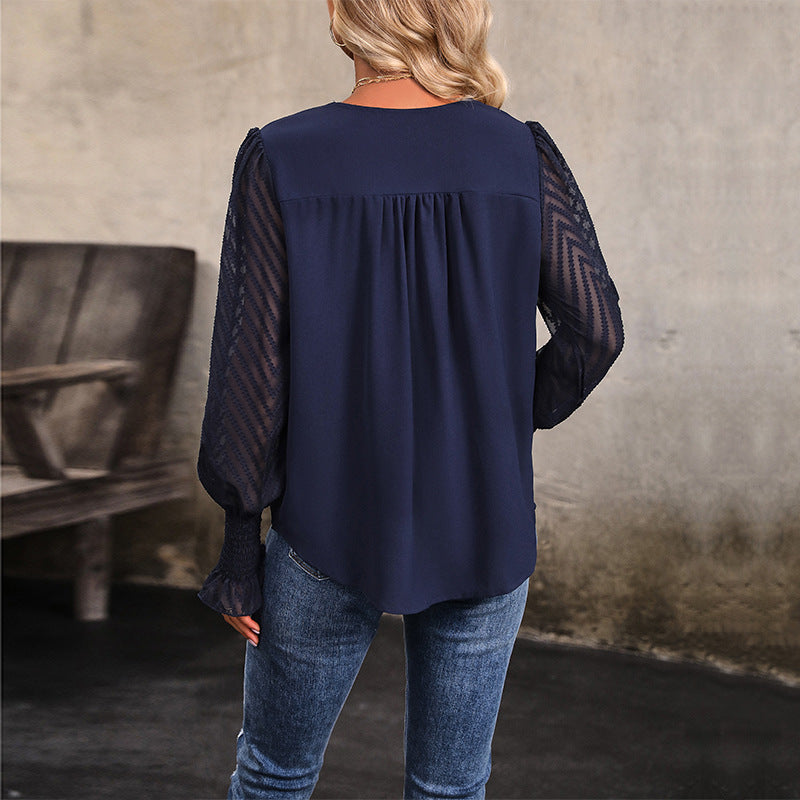 V-neck Shirt with Outerwear Top Long Sleeve