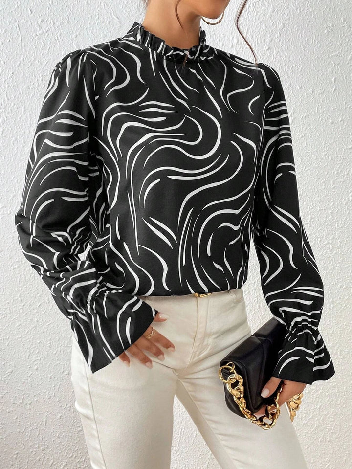 Water Ripple Printed Long-sleeved Top