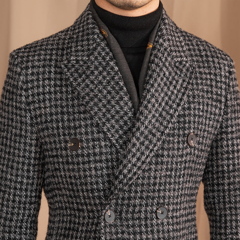 Wool Double Breasted Houndstooth Coat