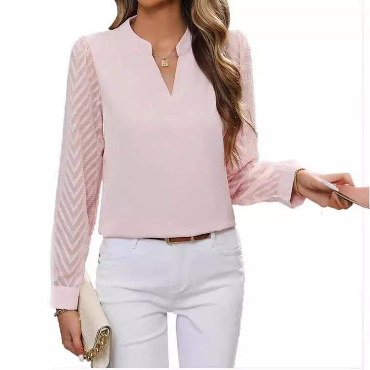 Chiffon Long Sleeve V-neck Shirt