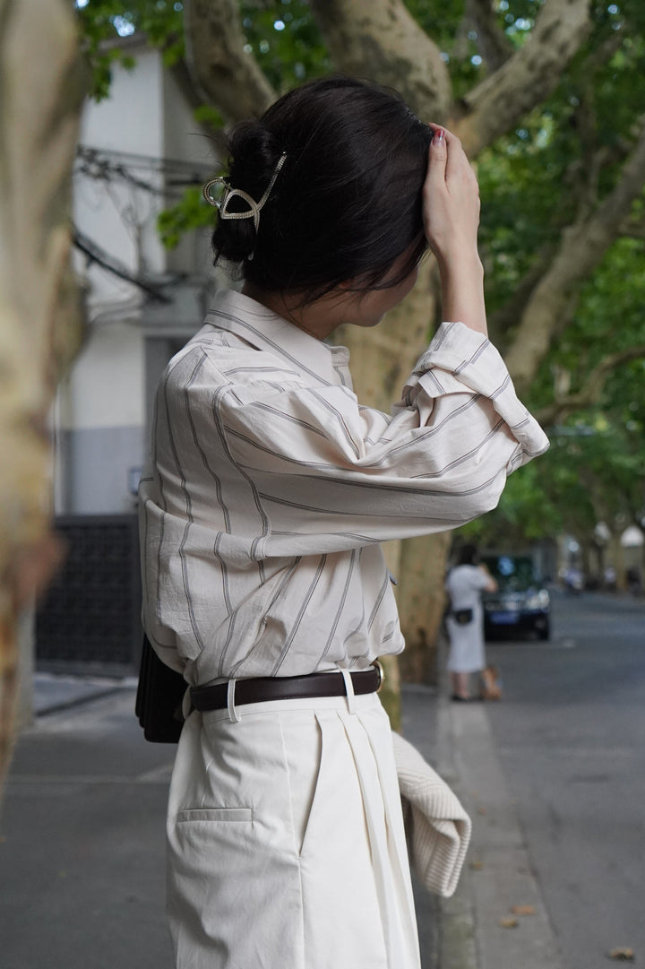 Colored Striped Silhouette Lapel Shirt