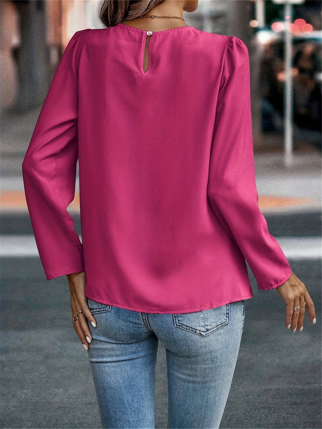 Round Neck Pleated Long Sleeve Shirt