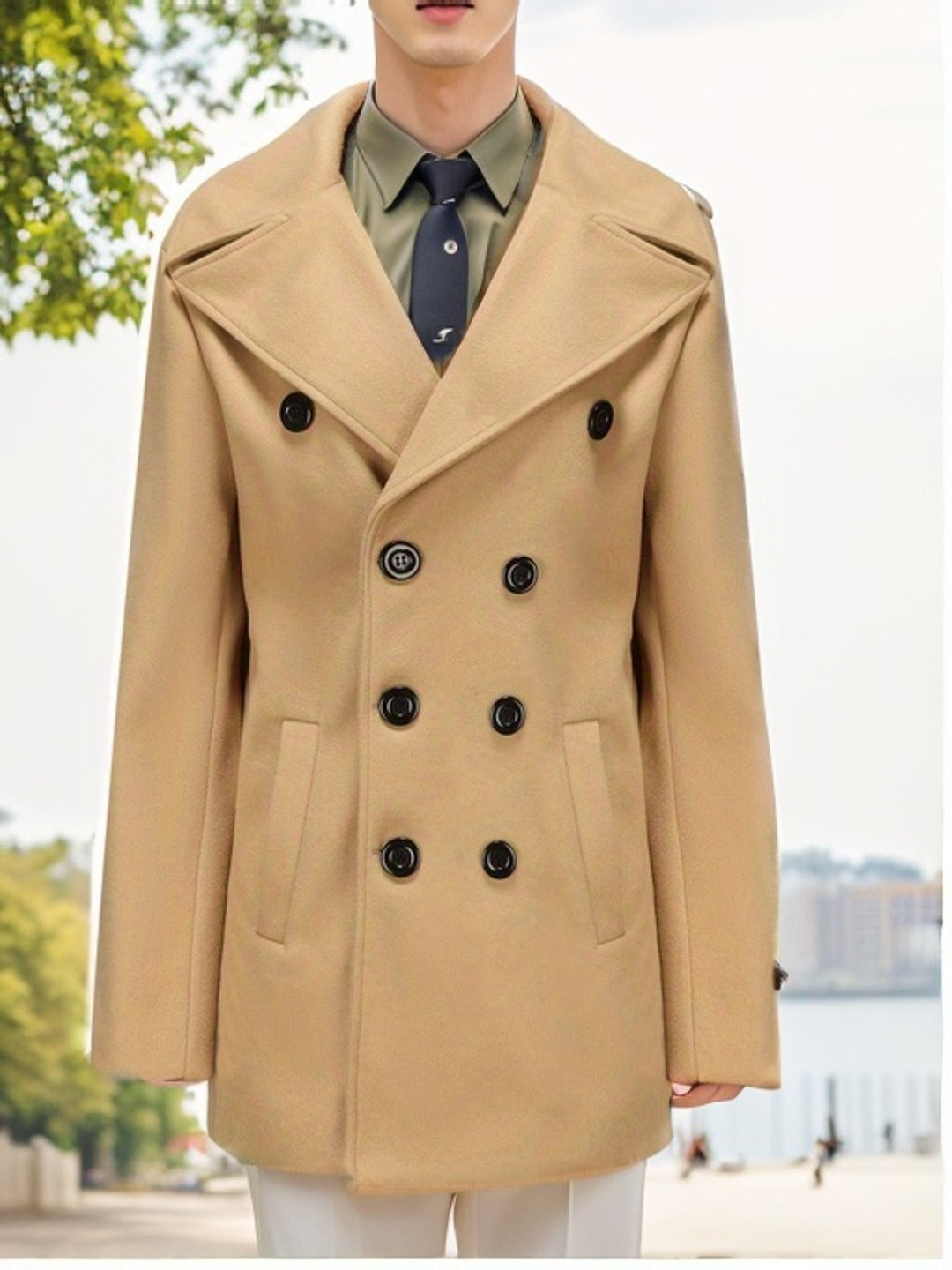 Men's Mid-length Long Sleeve Woolen Coat