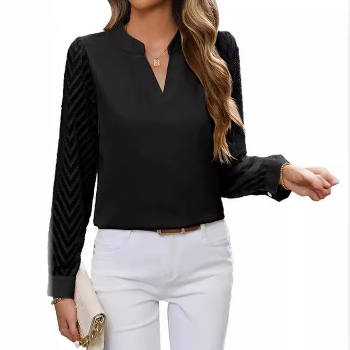 Chiffon Long Sleeve V-neck Shirt