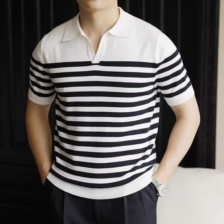 Men's Fashion Striped Casual Thin Half Sleeve Top