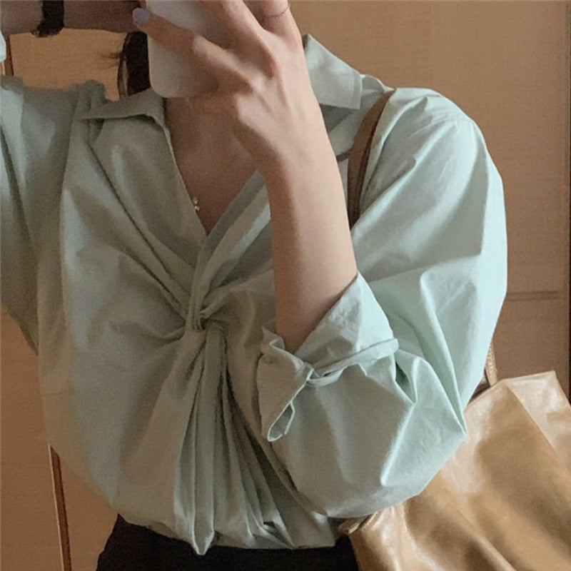 French Lapel Loose Women's Long-sleeved Shirt