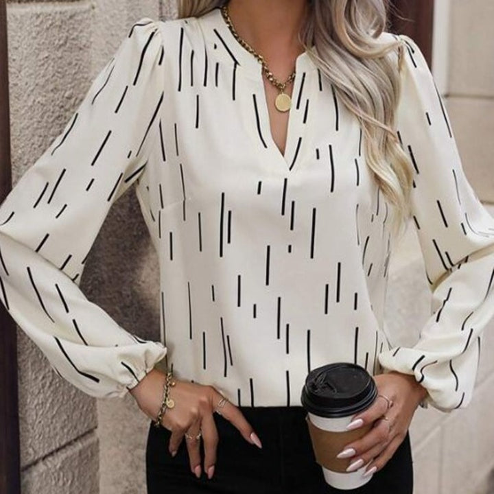 V-neck Long-sleeved Slim-fit Printed Shirt