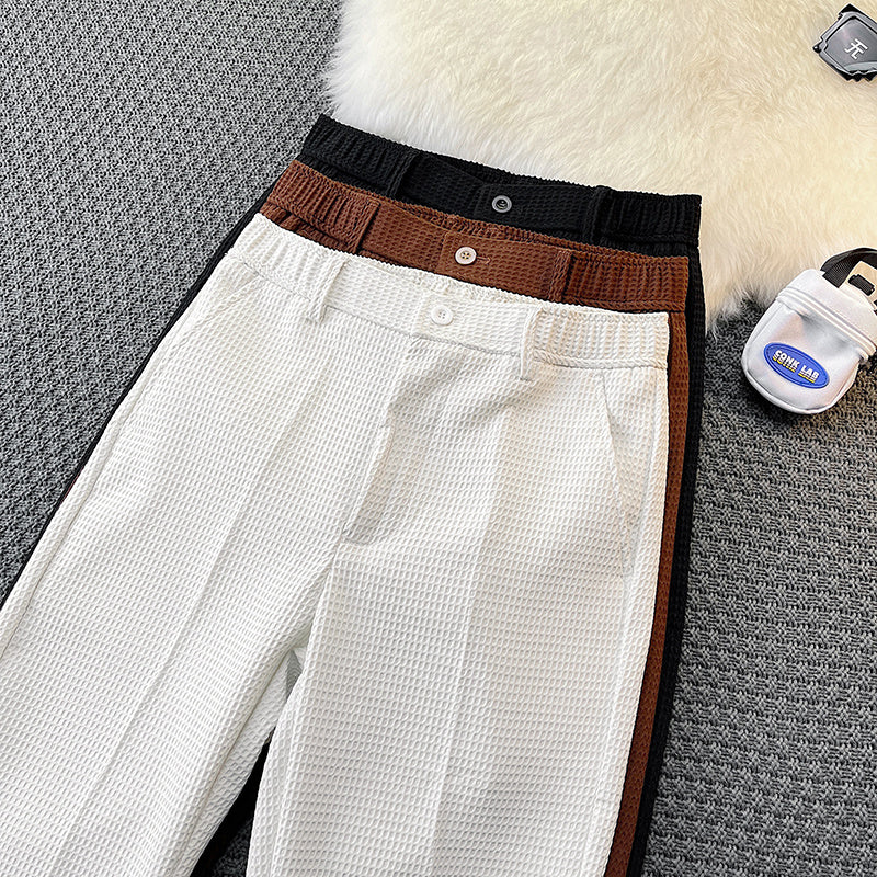 Waffle Casual Suit Pants Slim Fit Straight Leg