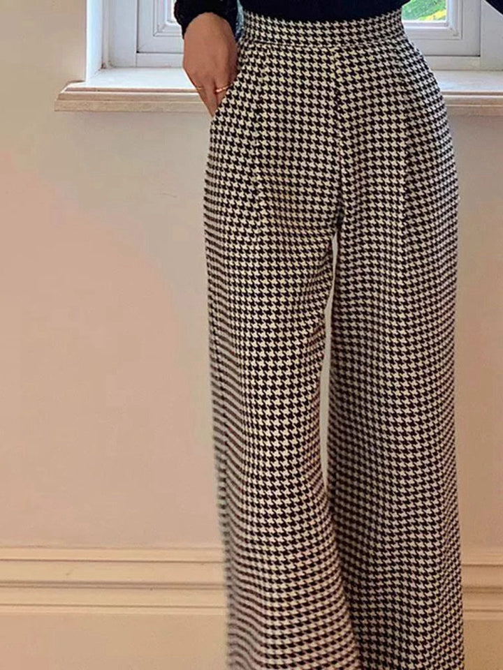 Chenille Houndstooth Wide Leg Pants