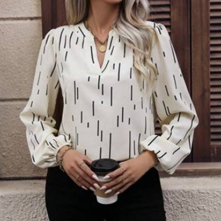 V-neck Long-sleeved Slim-fit Printed Shirt