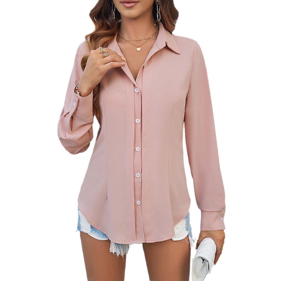 Spring Commute Solid Color Long-sleeved Shirt