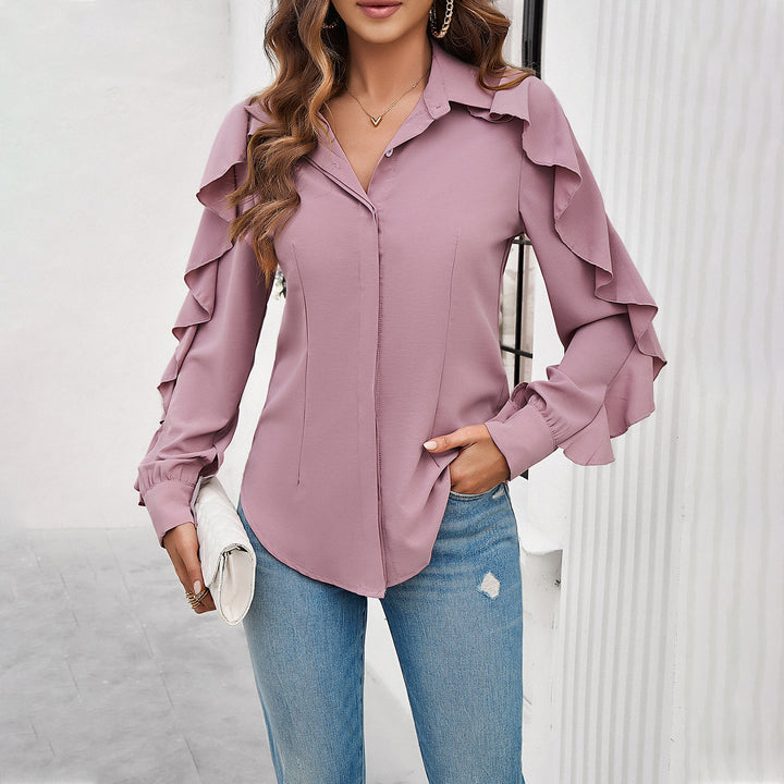 Ruffle Sleeve Shirt with Spring Leisure