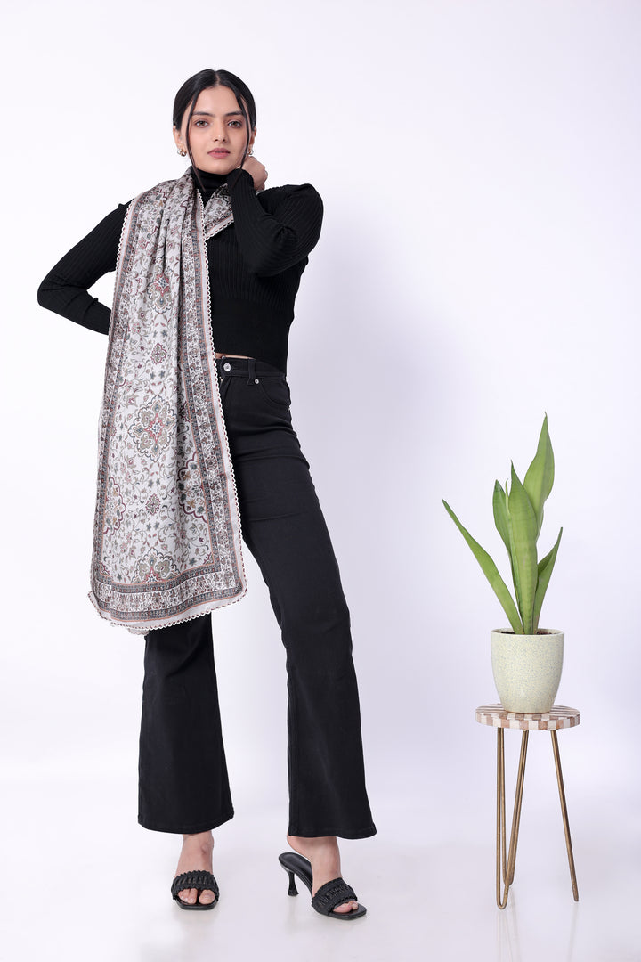 Floral & Paisley Grey Viscose Scarf