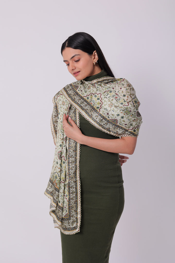 Floral & Paisley Green Viscose Scarf