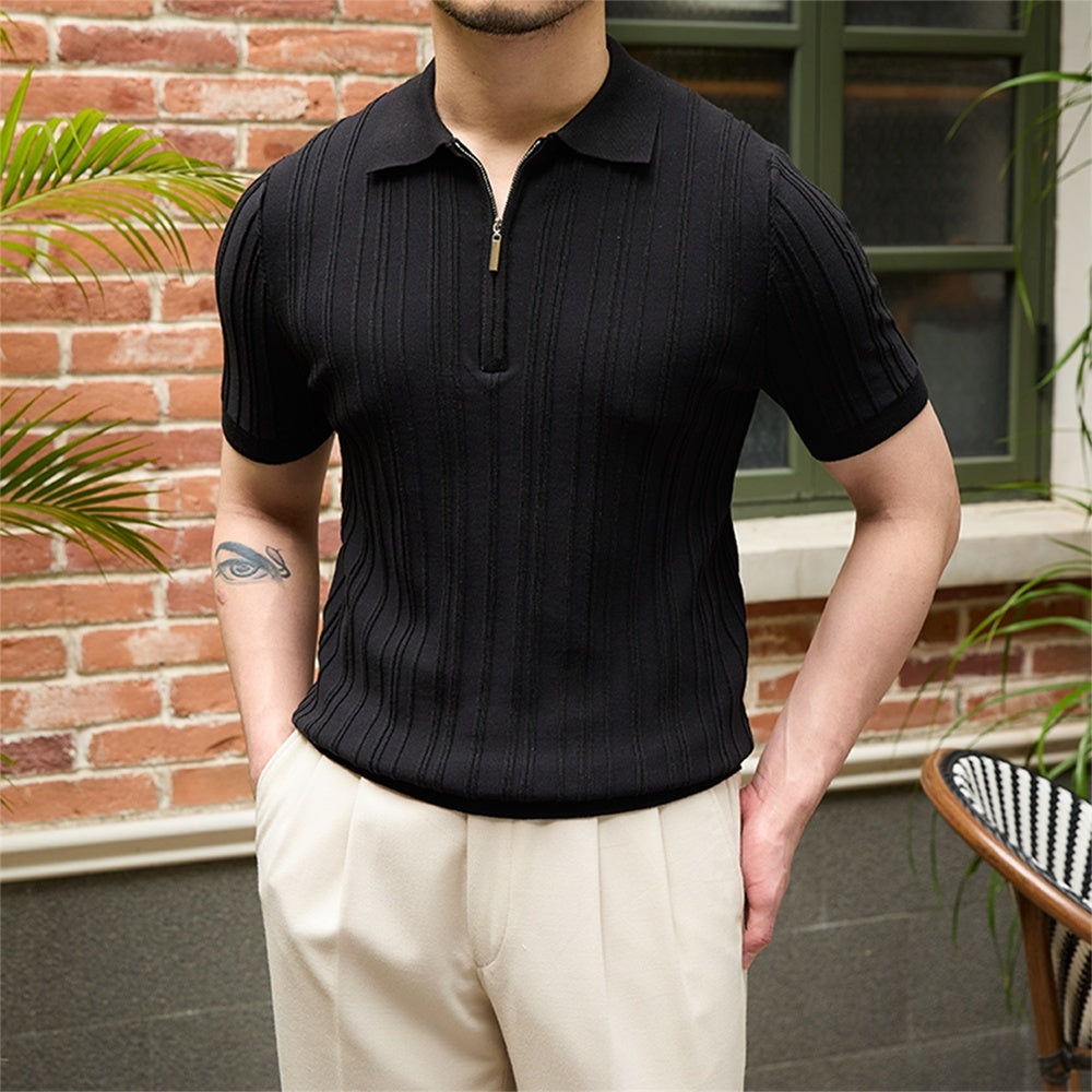 Slim Fit Sunken Stripe Knitwear Short Sleeve