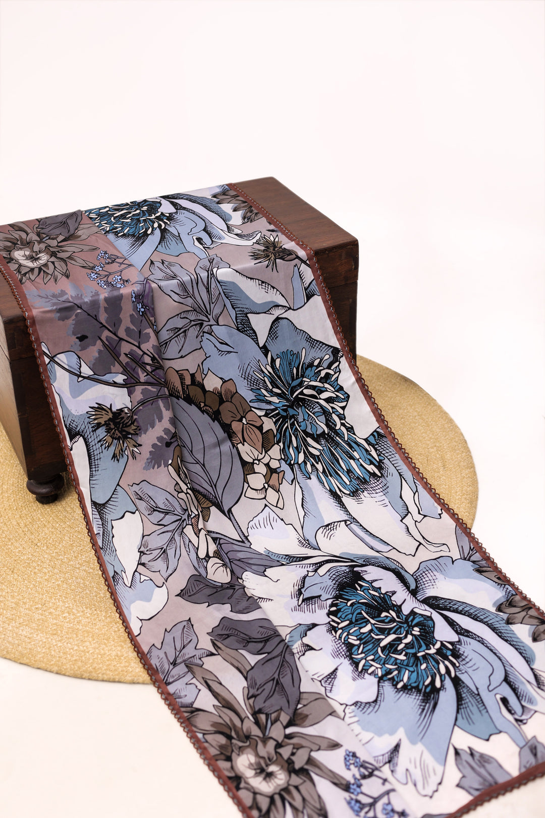 Brown Floral Printed Viscose Scarf