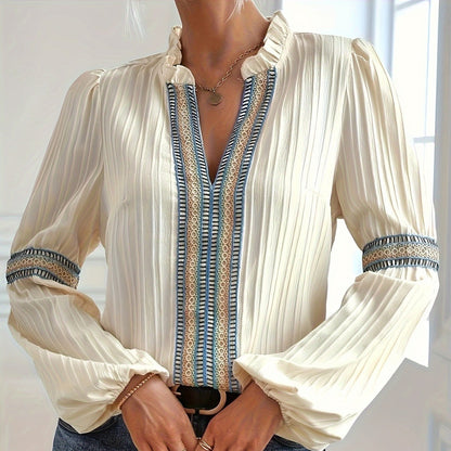 simple-plain-lace-v-neck-patchwork-shirt