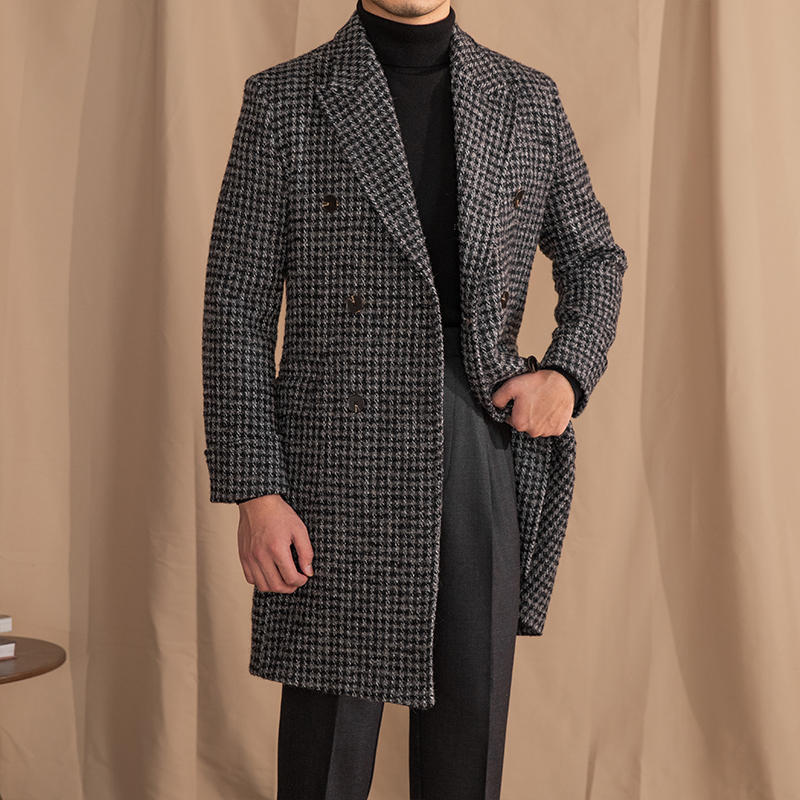 Wool Double Breasted Houndstooth Coat