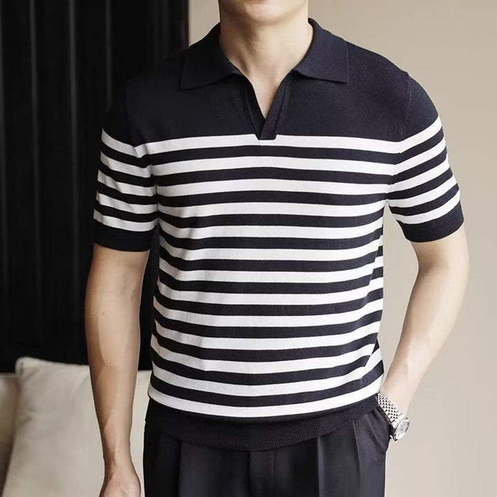 Men's Fashion Striped Casual Thin Half Sleeve Top