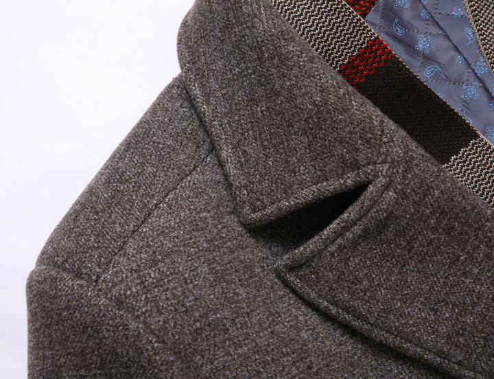 Thick Quilted Lapel Collar Wool Overcoat