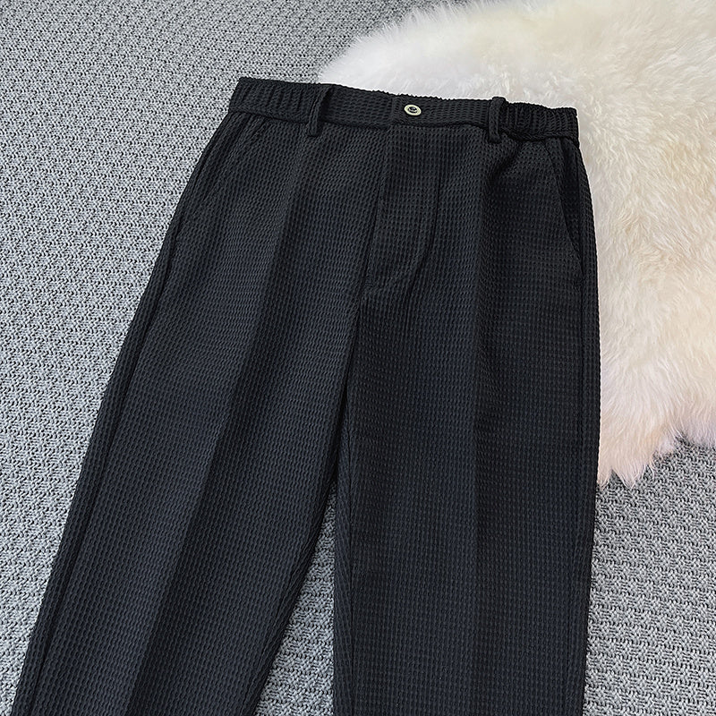 Waffle Casual Suit Pants Slim Fit Straight Leg