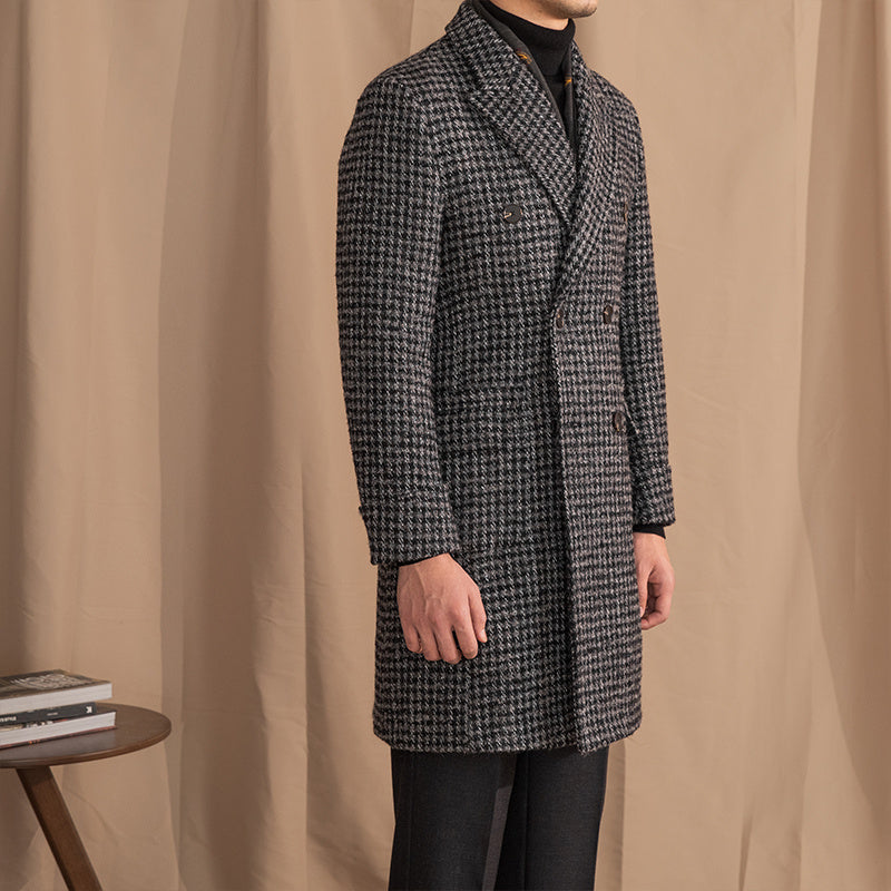 Wool Double Breasted Houndstooth Coat