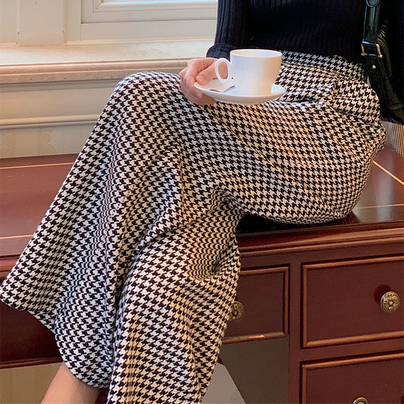Chenille Houndstooth Wide Leg Pants