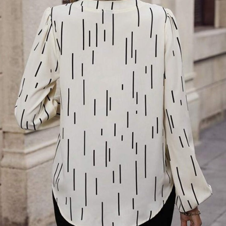 V-neck Long-sleeved Slim-fit Printed Shirt