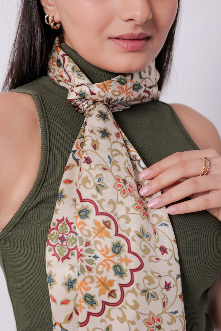 Floral & Paisley Orange Viscose Scarf